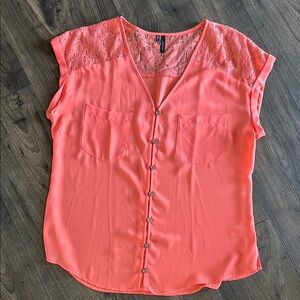 Maurices Coral Lace Button-Front Blouse